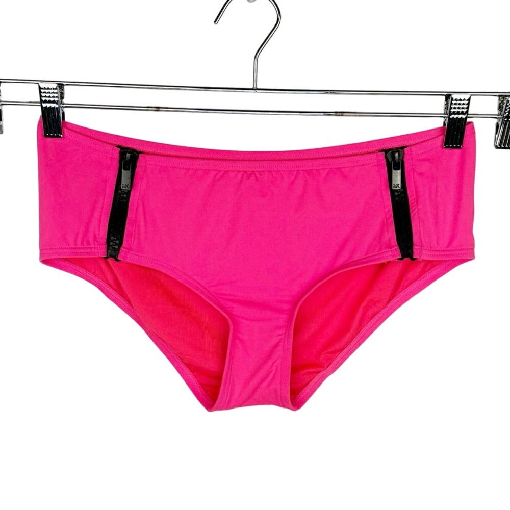 Michael Michael Kors Neon Pink Side Zippers "Cruise 2020" Bikini Bottoms Sz S